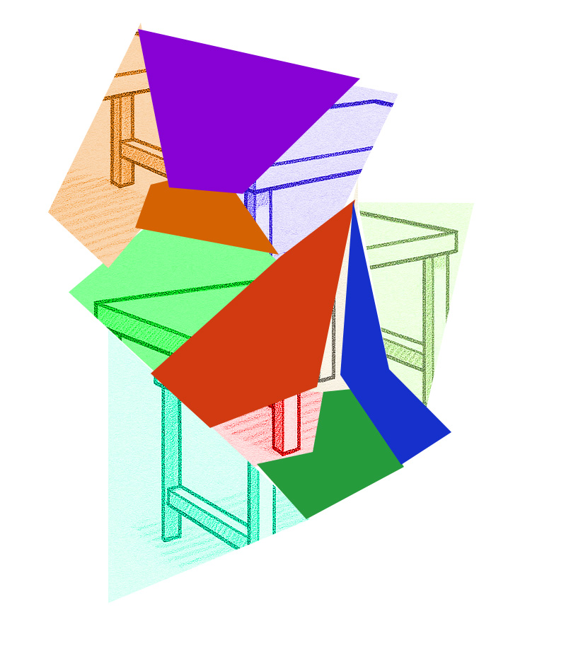 Colorful geometric collage made from cut shapes