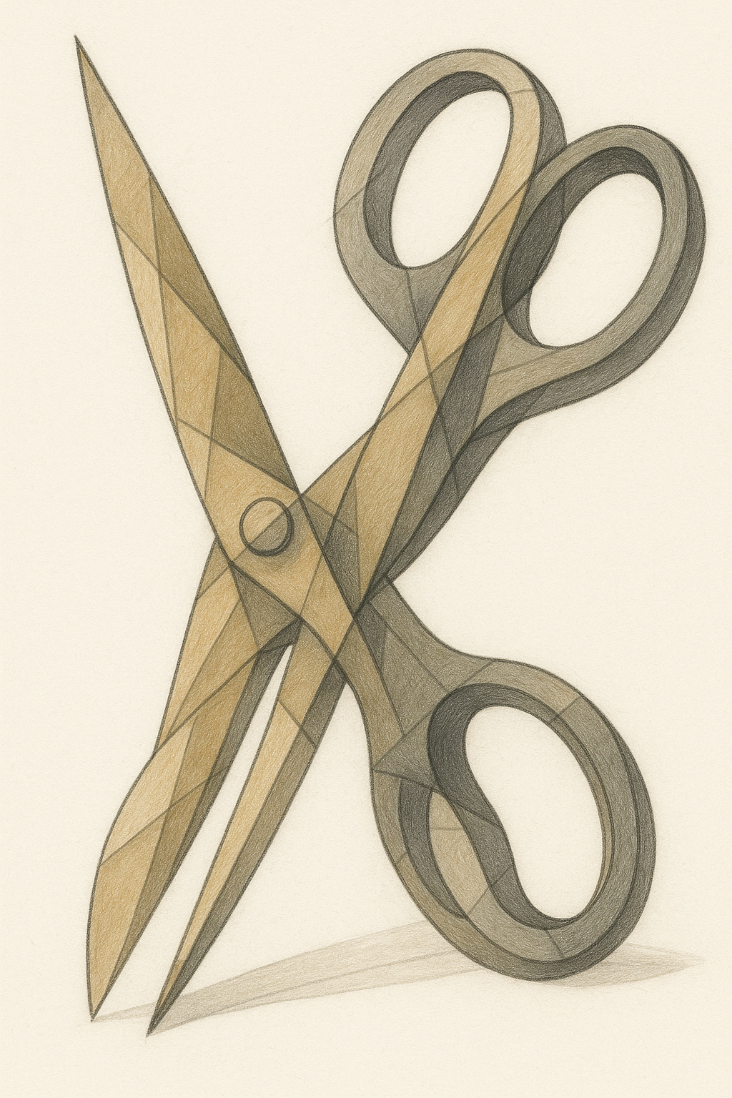 Cubist style scissors drawing combining multiple views