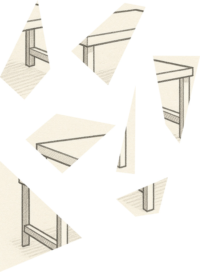 Cut images arranged into a new geometric composition