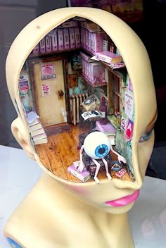 Room scene set inside a head